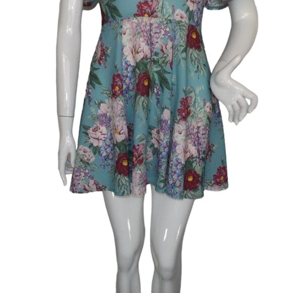 SHOW ME YOUR MUMU Mini Dress, M, Blue/Multicolor Floral, Plunging V-neck - Picture 9 of 13